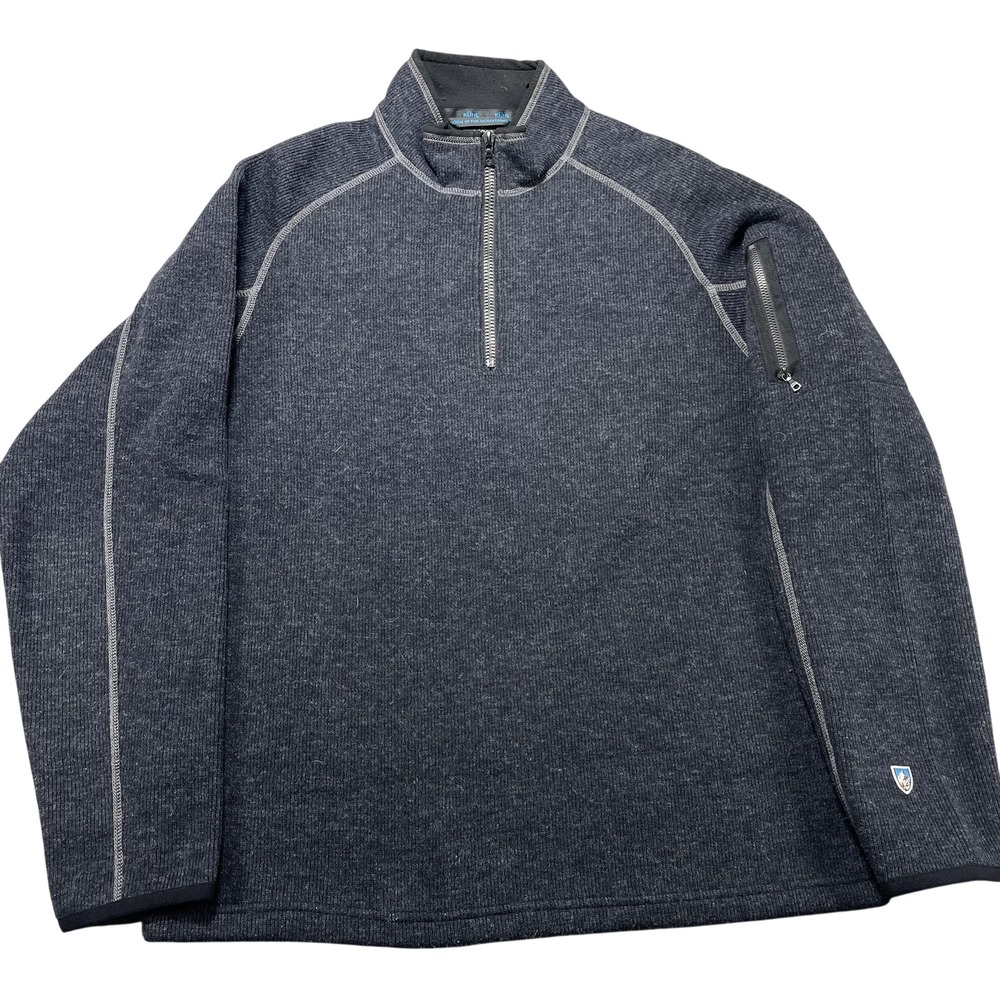 Kuhl ThermoKore Pullover Mens Medium Gray 1/4 Zip Fleece Mock Neck Hiking Top
